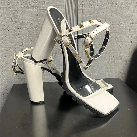 SHEIN White Heels with Gold Studs - Picture 1 of 7